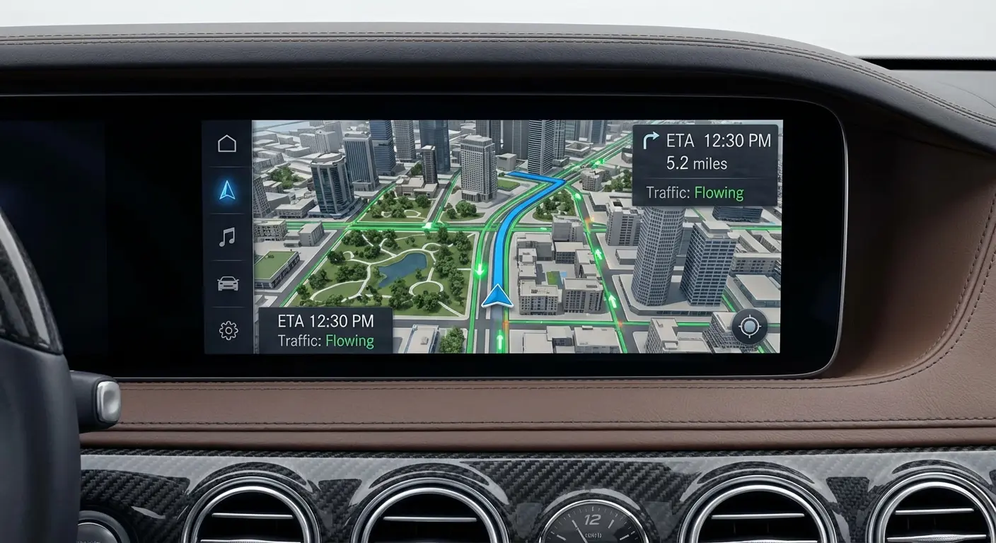 Google Maps navigation interface on a car display