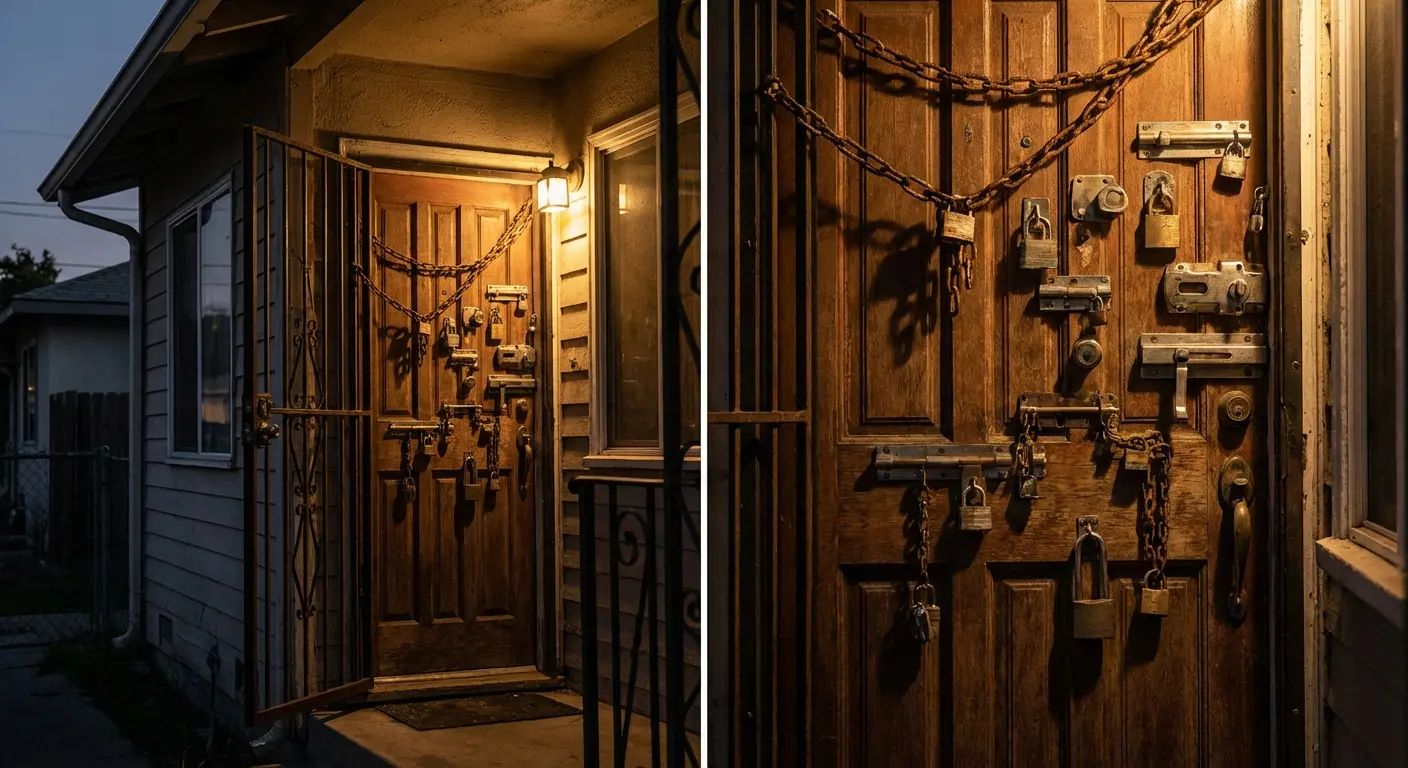 You can use physical comedy to mime the action of unlocking deadbolts