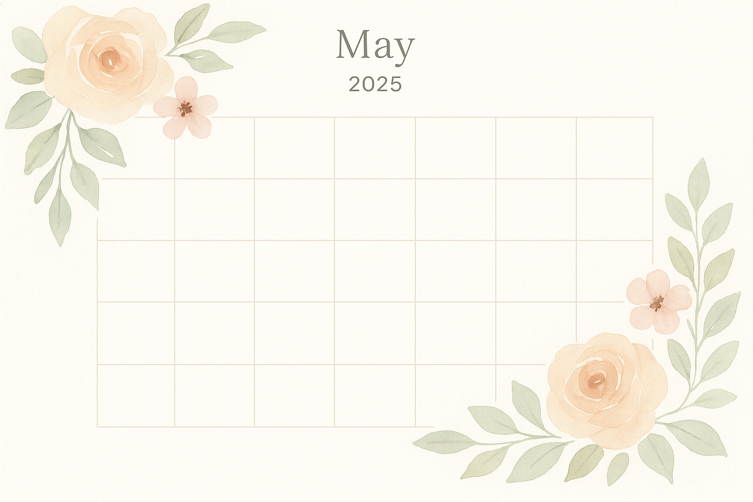 Minimalist May 2025 calendar with watercolor florals