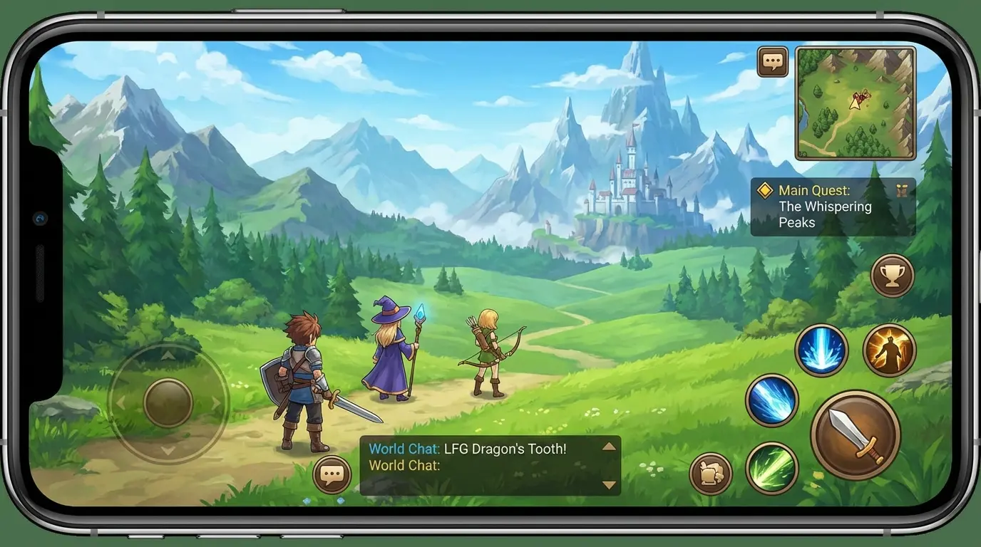 Open world RPG game character exploring a fantasy landscape