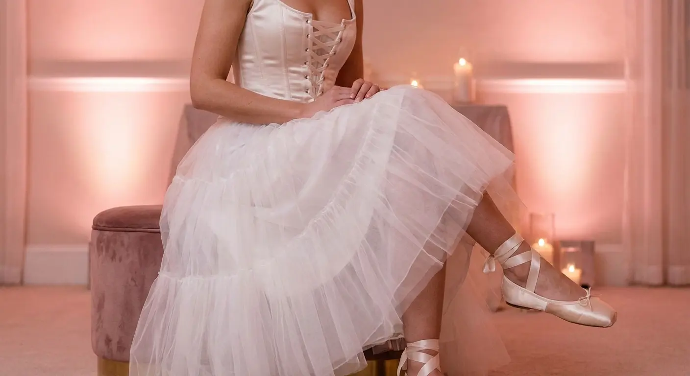 Balletcore aesthetic wedding dress with ribbons