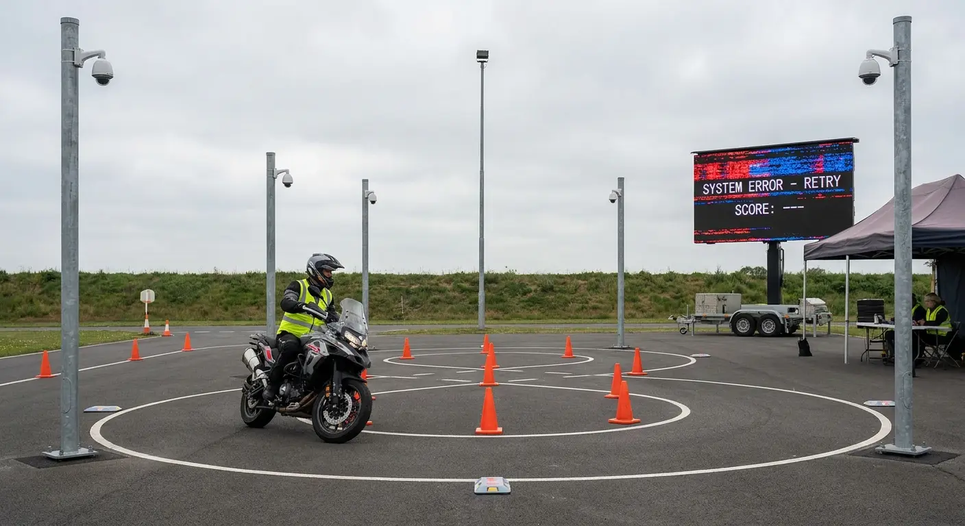 Digital testing equipment at motorcycle skills course