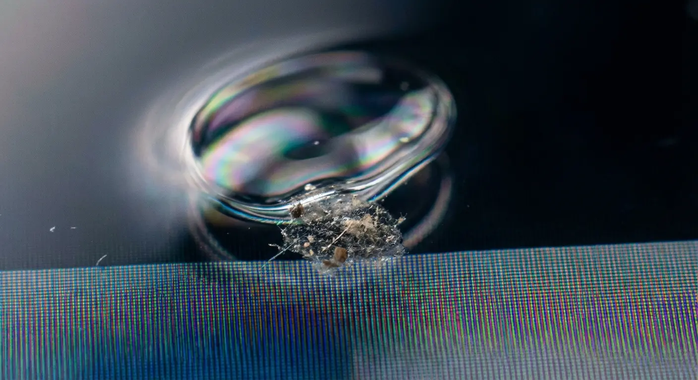 Dust particle under screen protector close-up