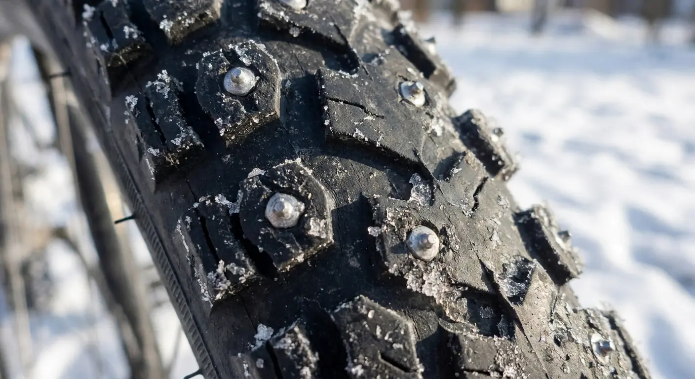 Studded snow tire for winter cycling