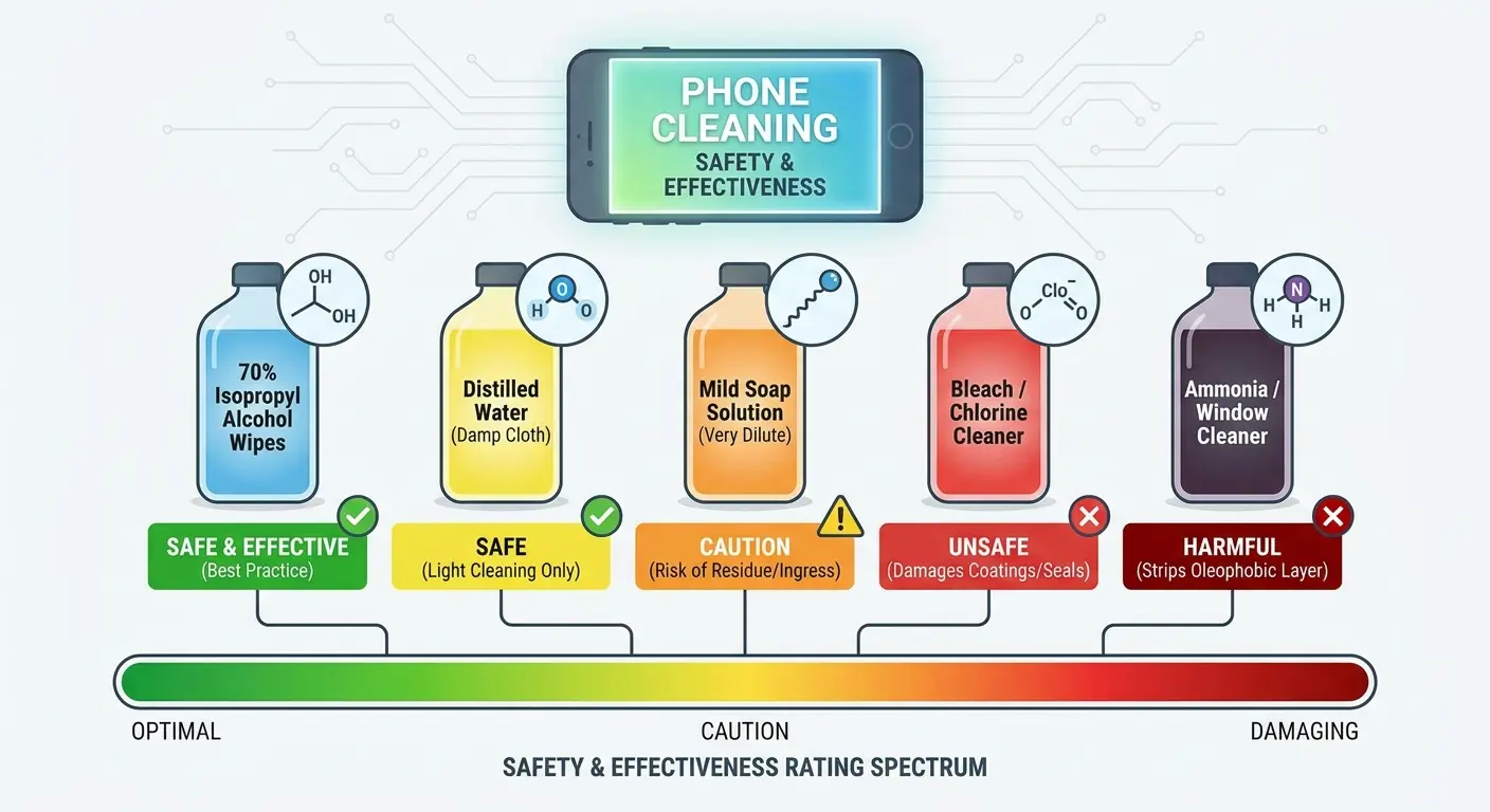 Common disinfectants and their effects on phone materials