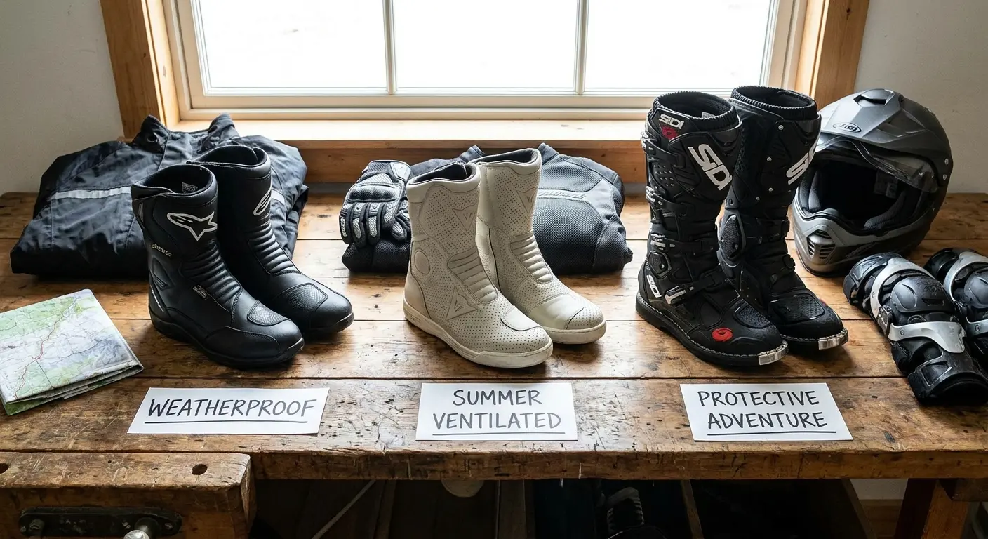 Touring boots on motorcycle footpegs