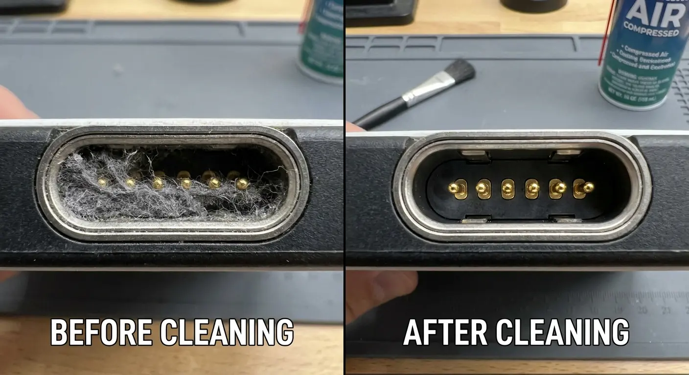 Compressed debris inside iPhone charging port