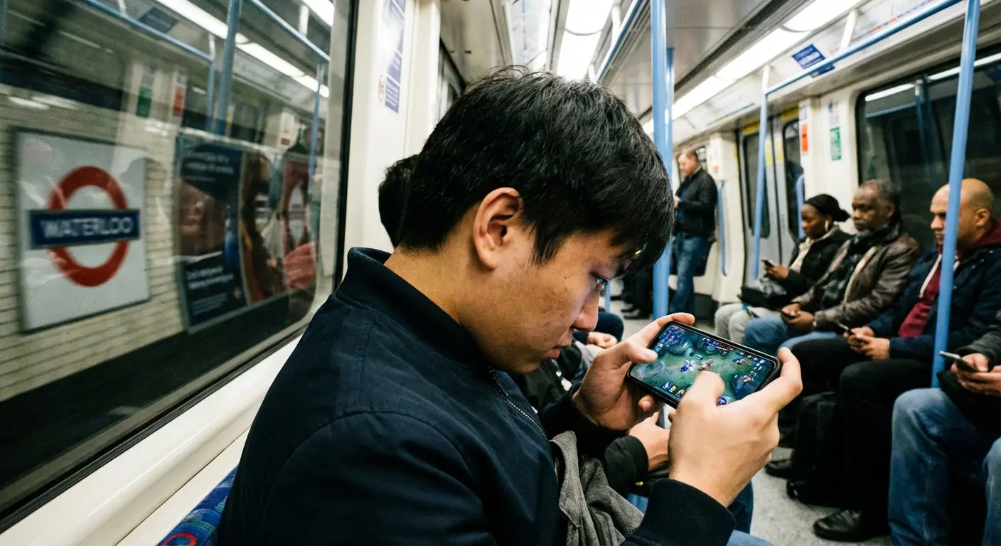 Person playing mobile games on a smartphone