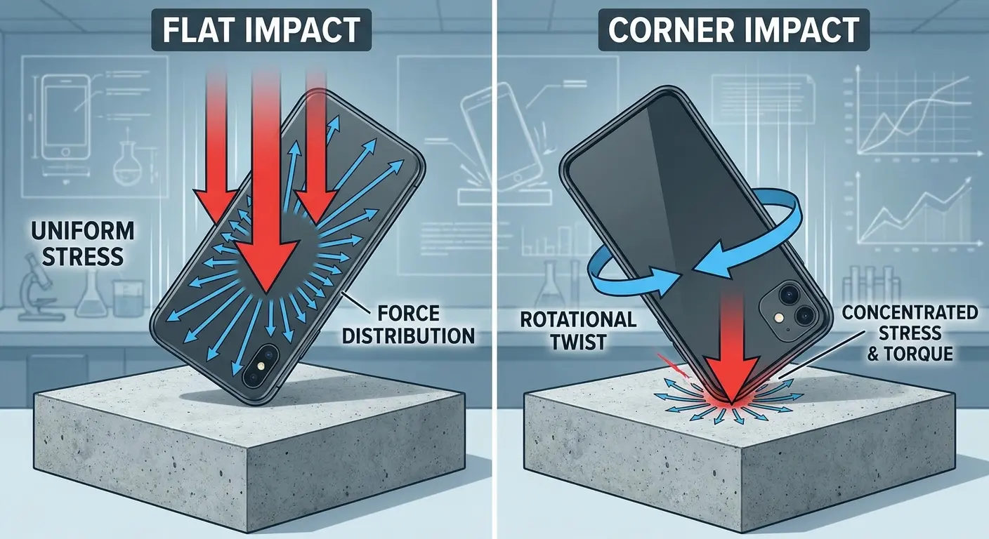 Phone impact angle effects on internal components