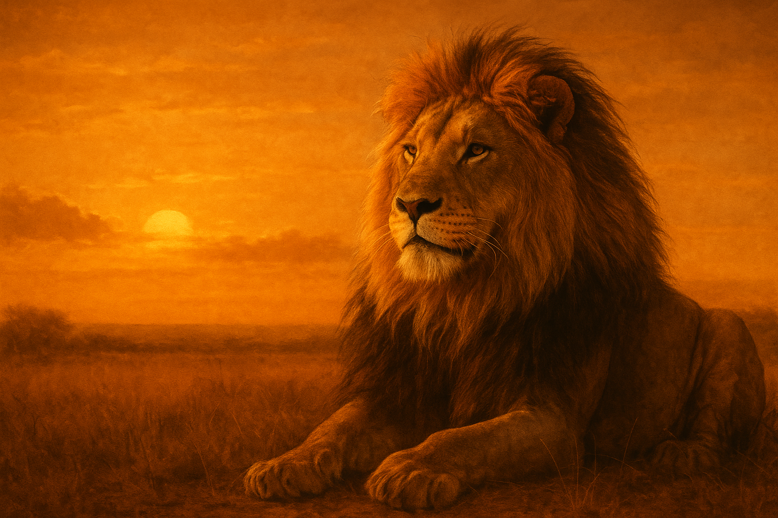 Majestic lion with golden mane in sunset lighting