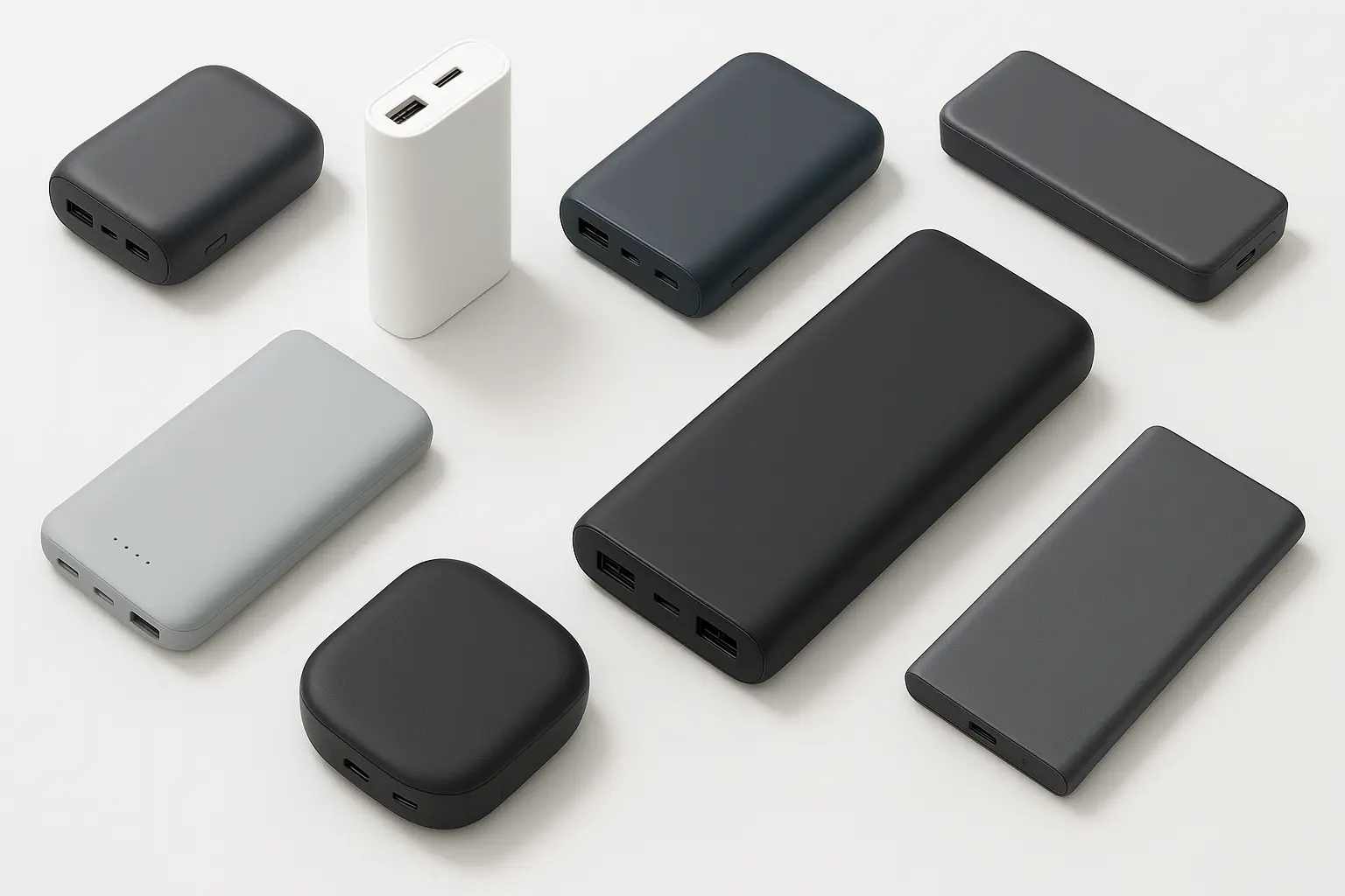 Power bank charging iPhone on airplane tray table