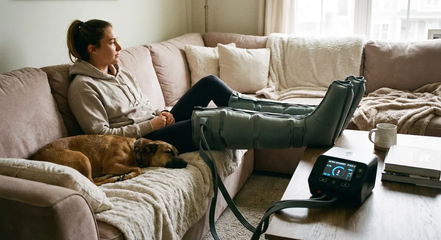 Compression boots for snowboarder recovery