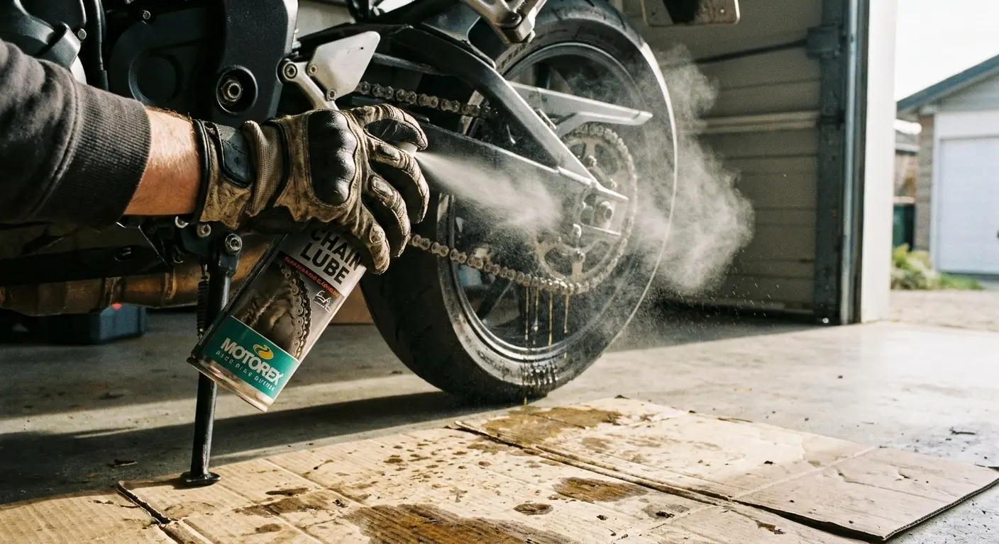 Motorcycle chain lubrication application technique