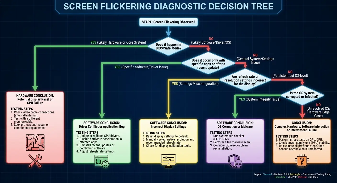 Software diagnostic flowchart for screen issues