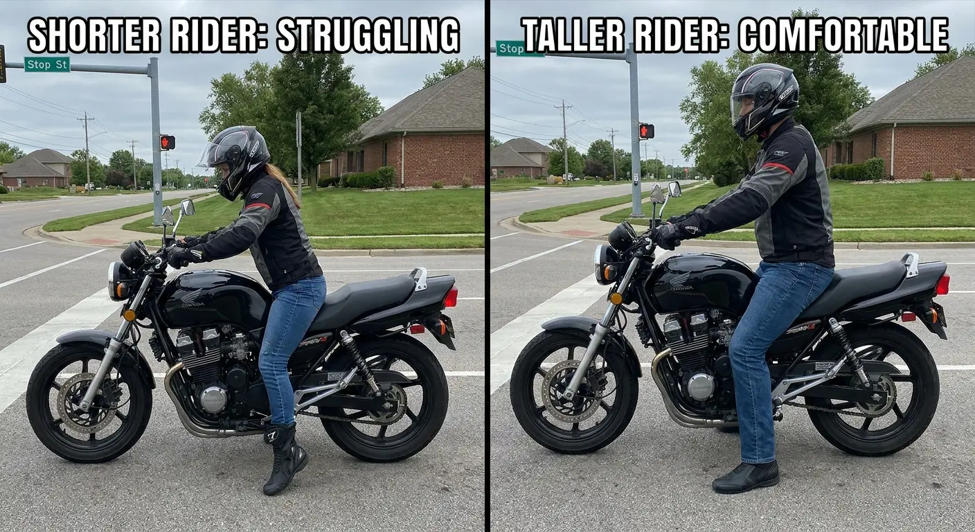 Rider demonstrating proper motorcycle seat height