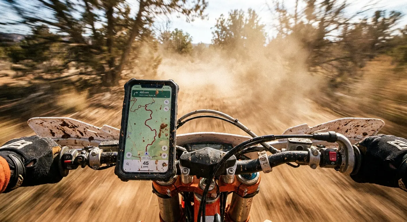 Rokform motorcycle phone mount on handlebars