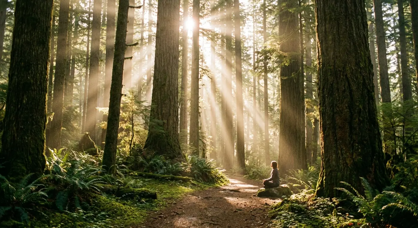 Peaceful forest scene representing a spiritual connection to nature