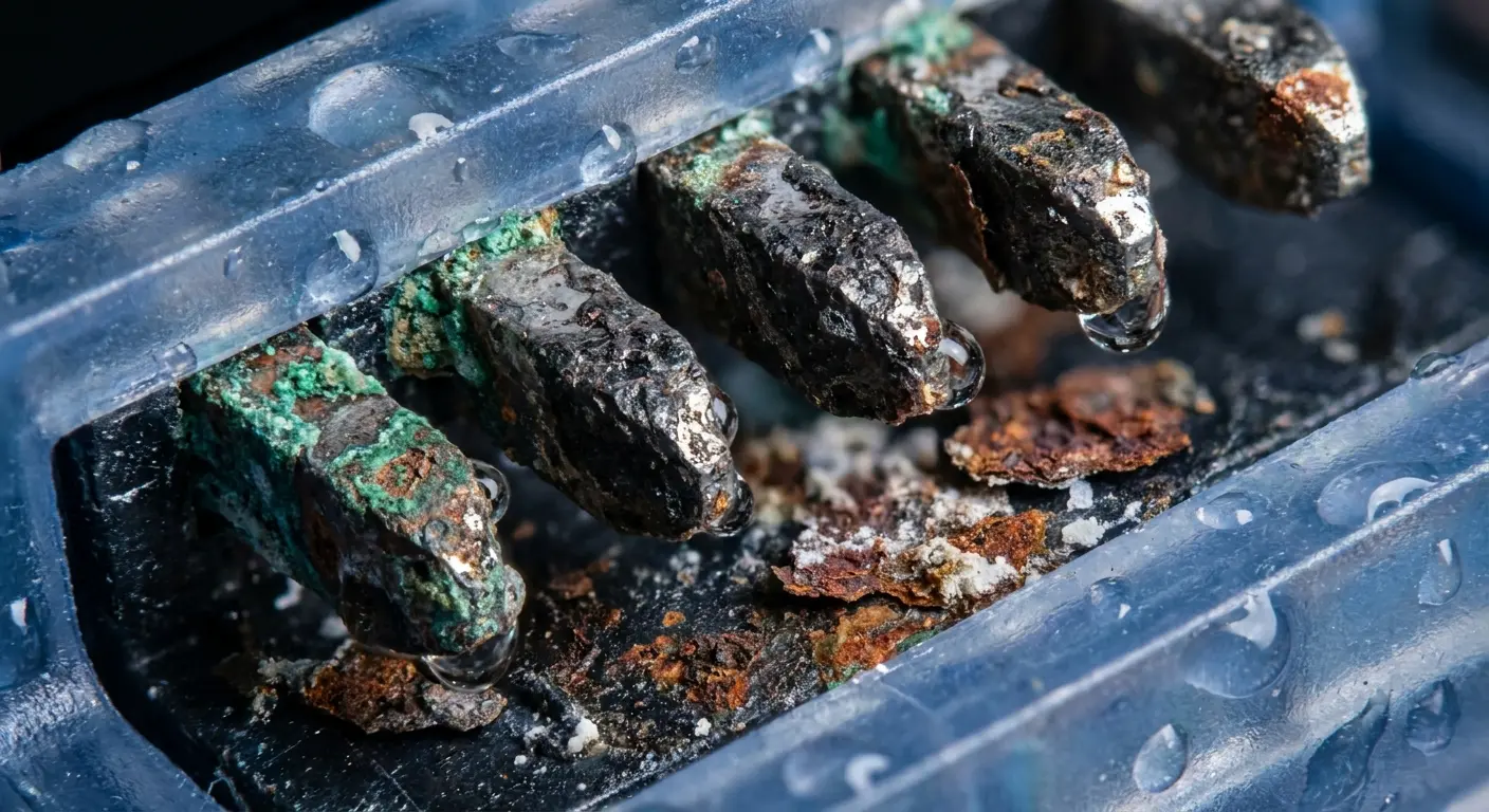 What humidity corrosion looks like on phone connector pins