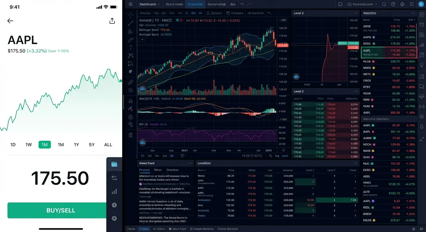 Mobile phone displaying a stock trading interface with charts
