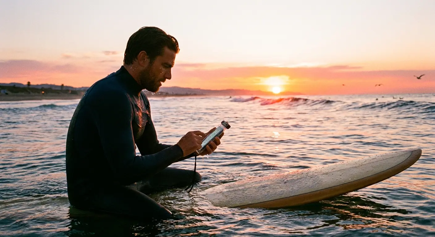 Surfline app interface showing wave height and wind direction