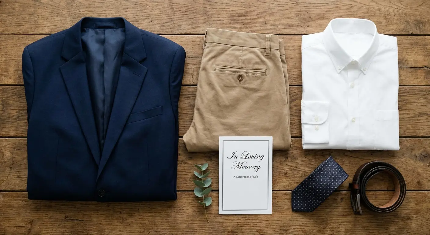 Group of people in smart casual celebration of life attire standing outdoors