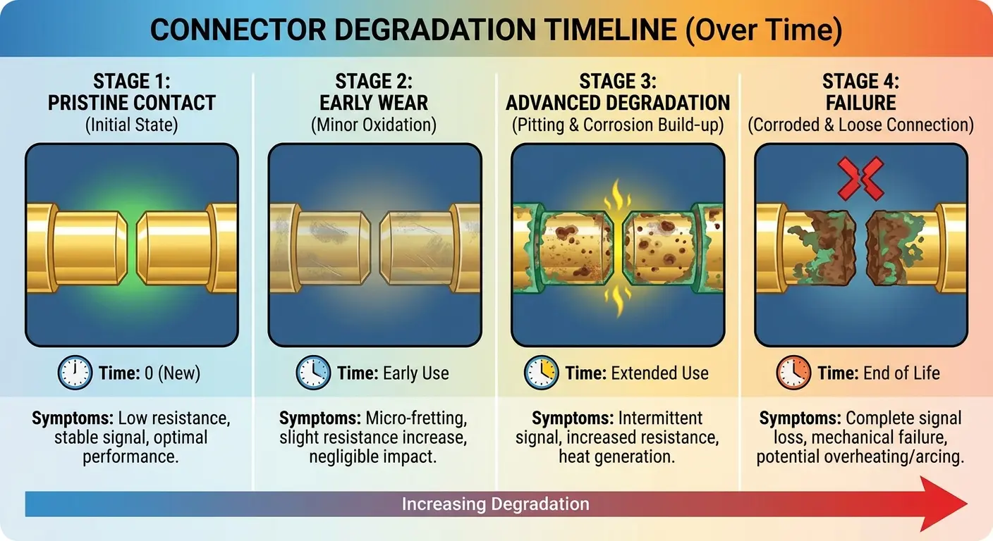 Display connector degradation timeline illustration