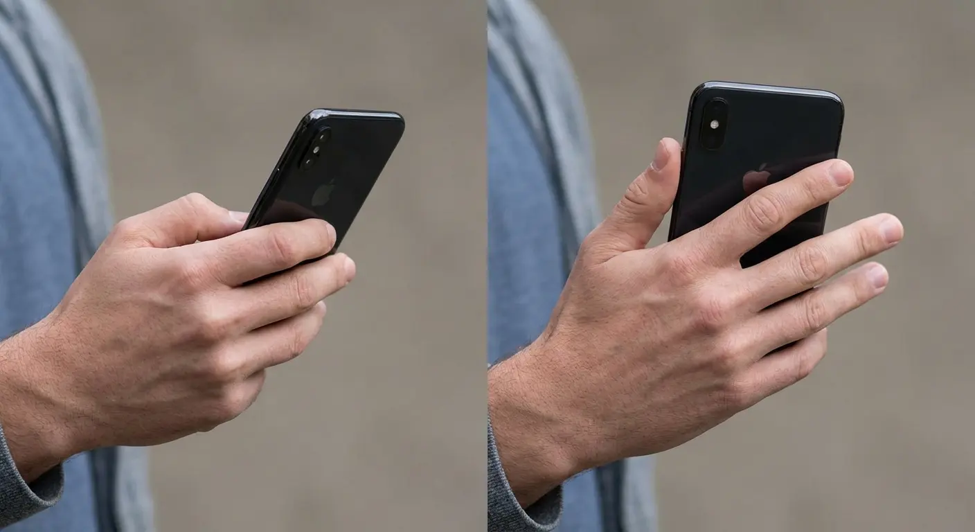 Lower-offset grip placement demonstration on smartphone