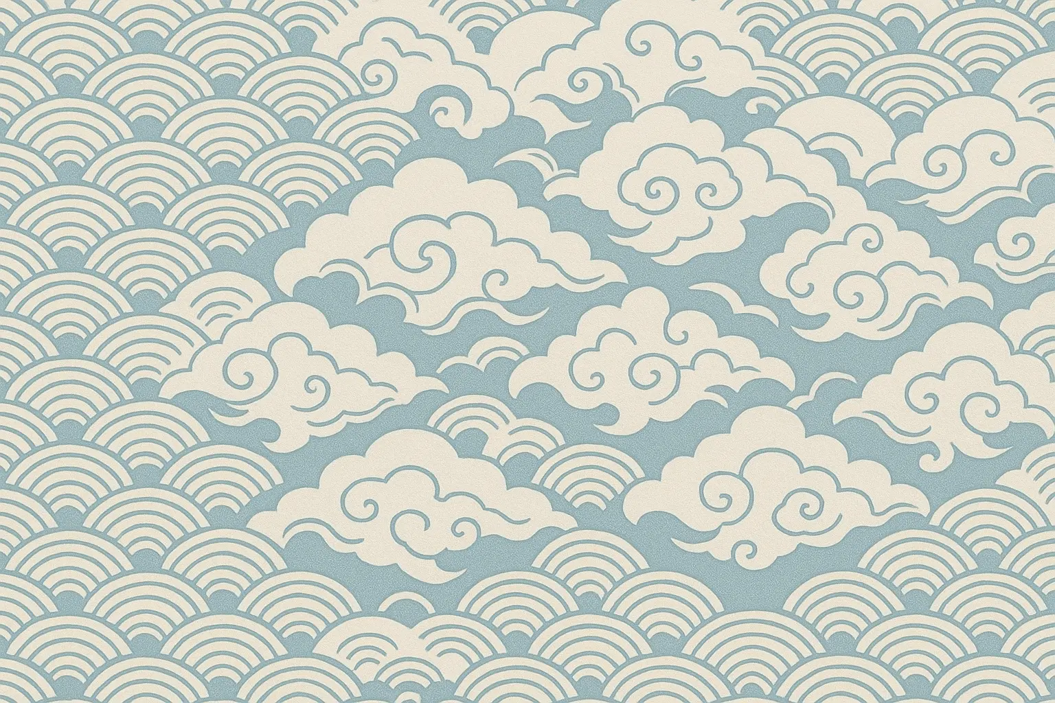 Traditional Japanese wave patterns with anime-inspired color treatments