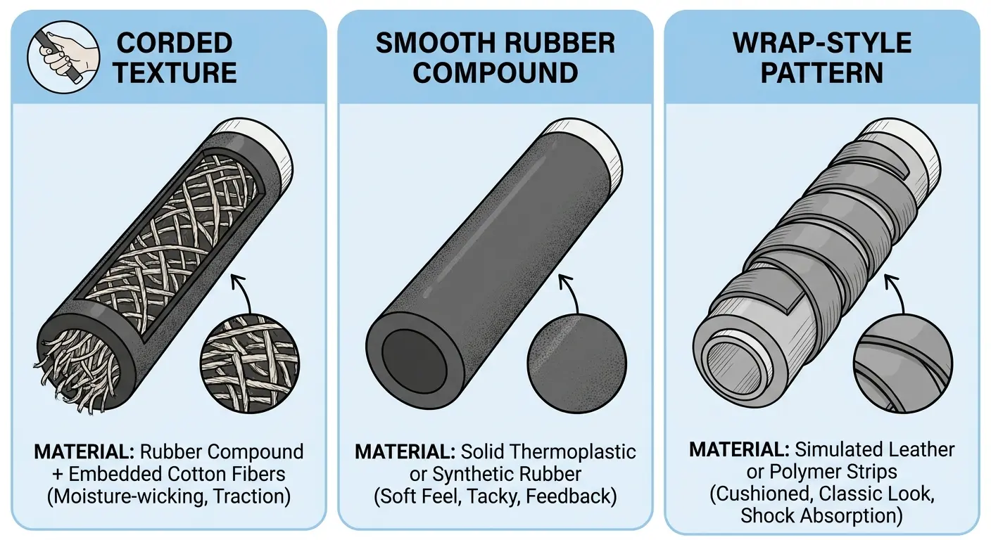 Golf grip material comparison - different textures and compounds