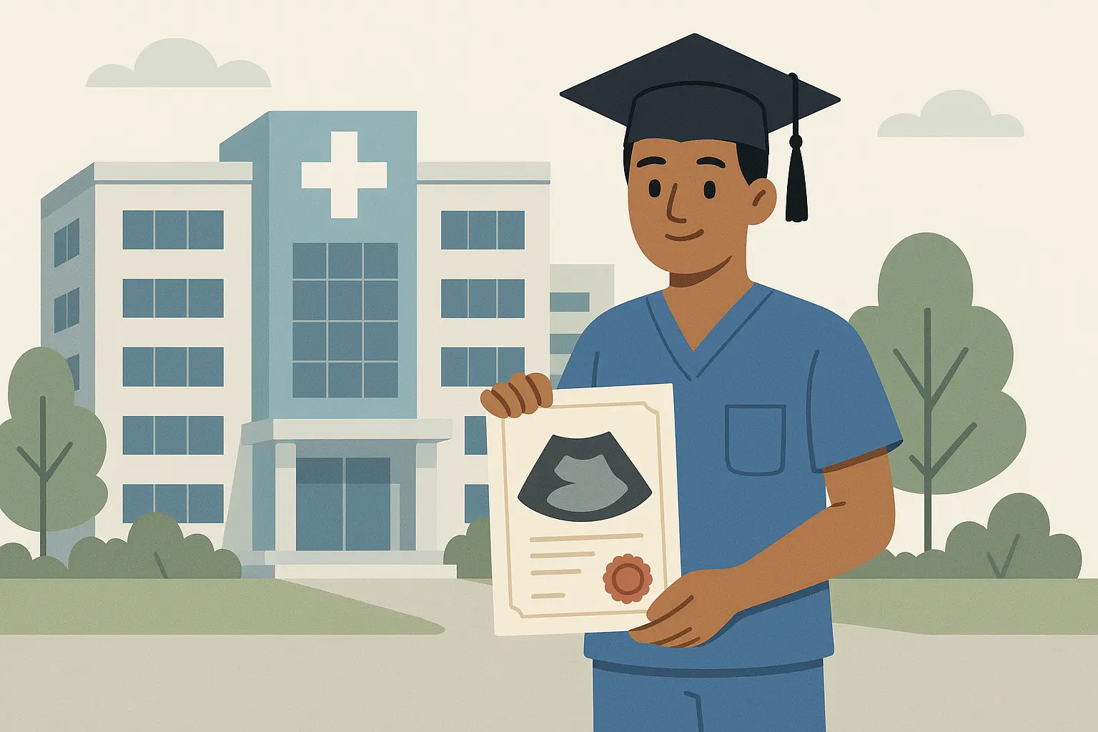 New ultrasound tech graduate in clinical setting