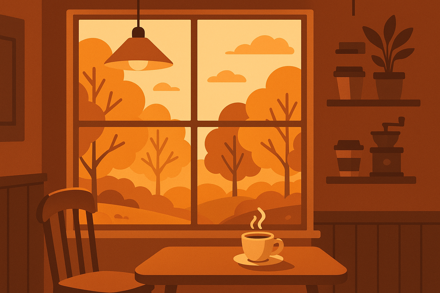 Cozy coffee shop window view wallpaper