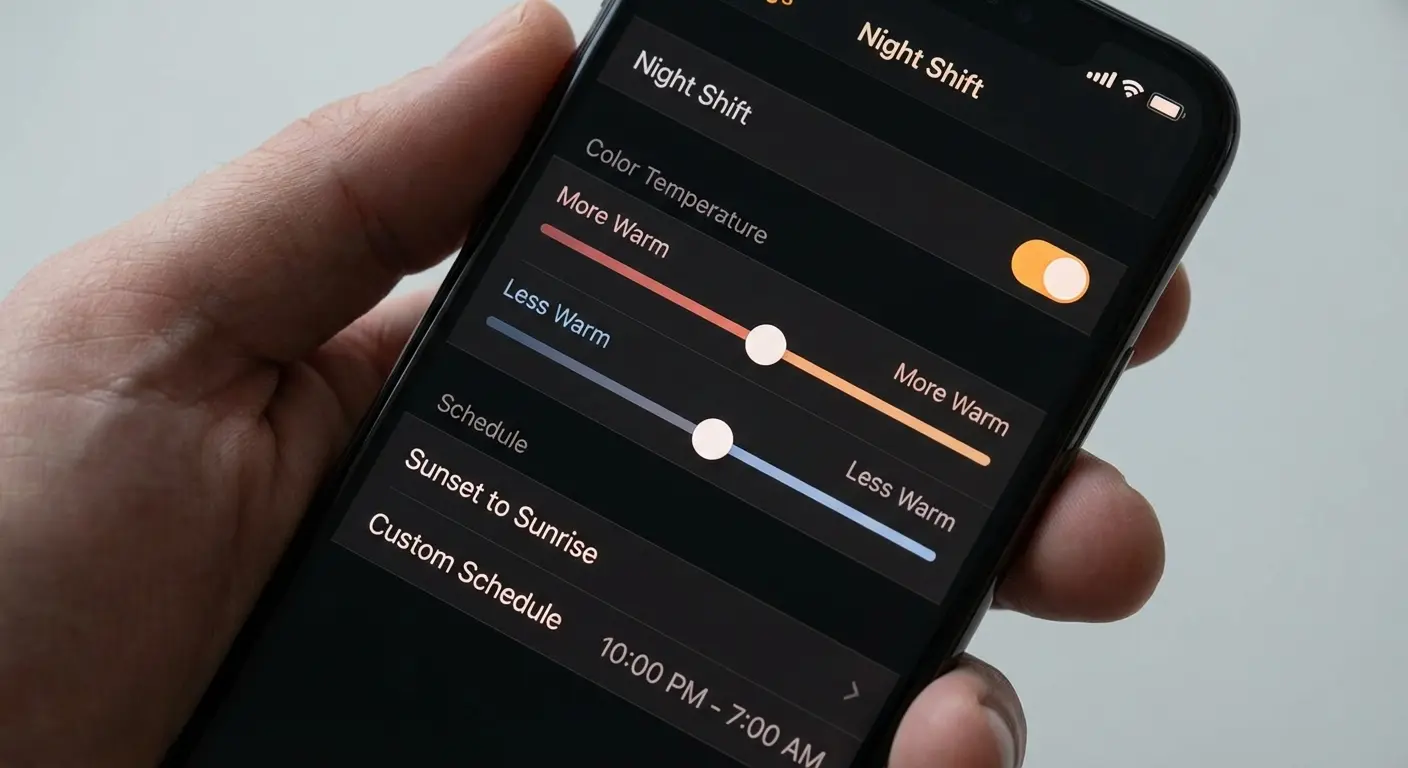 Smartphone night mode settings screen