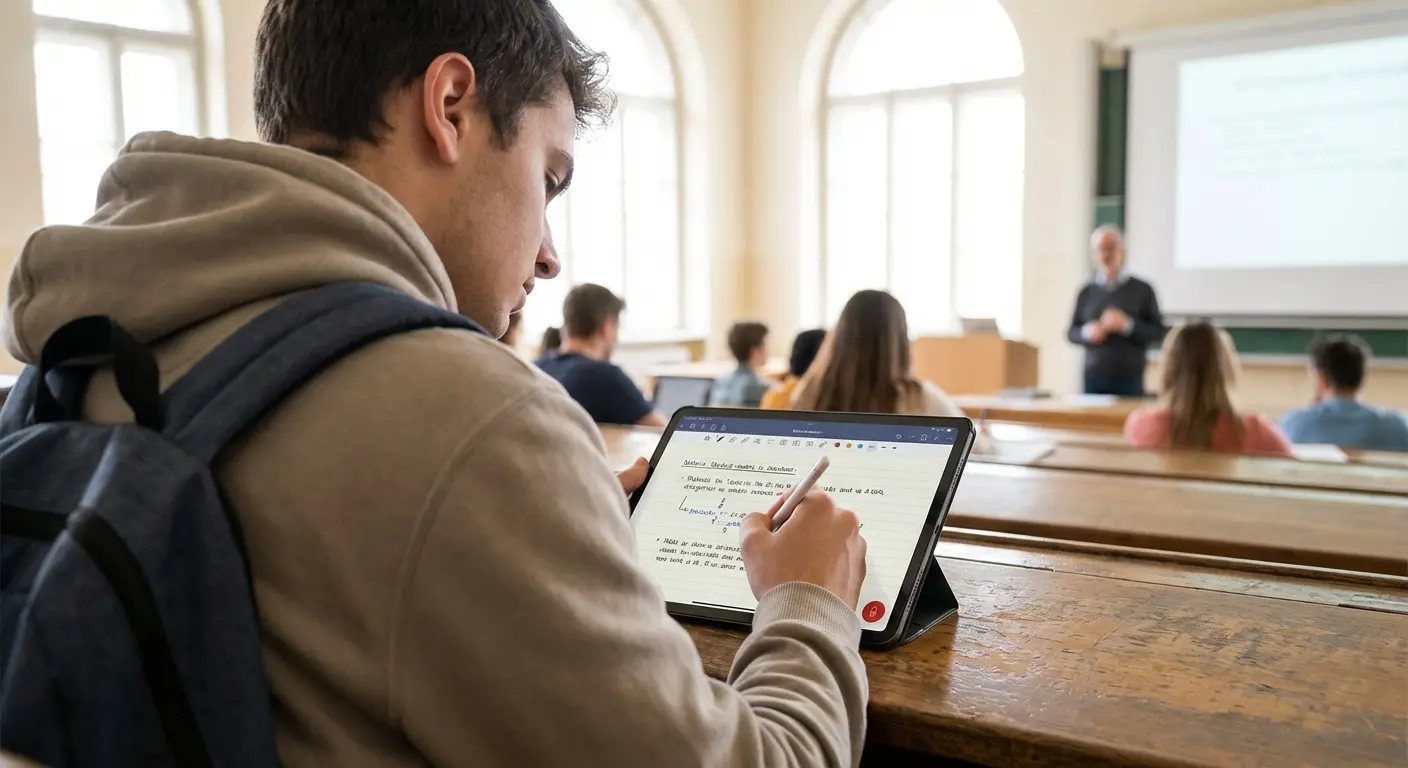 Tablet displaying notes synced with audio playback