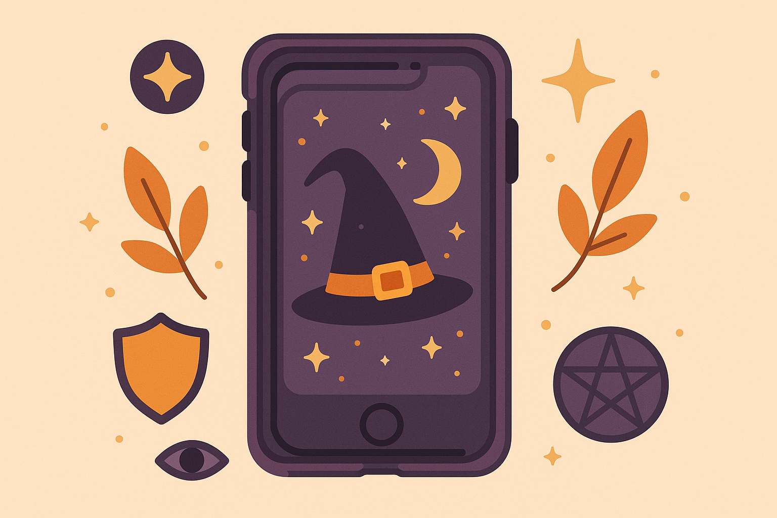Rugged phone case protecting device with witchy wallpaper display