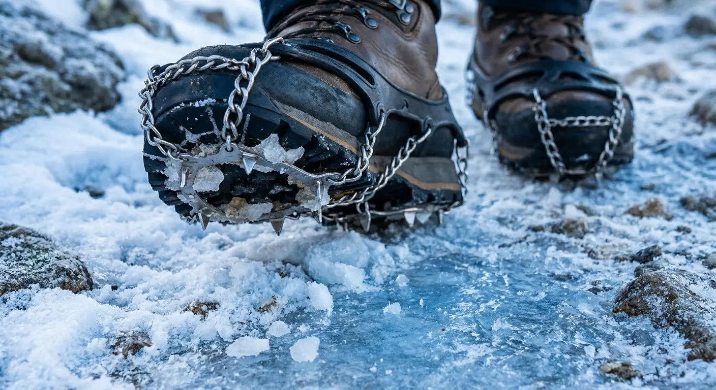 Microspikes traction device for icy trails