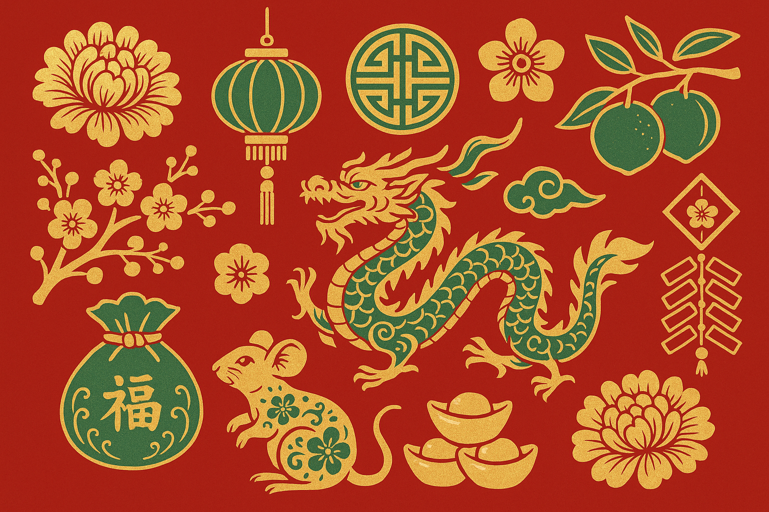 Lunar New Year traditional elements wallpaper