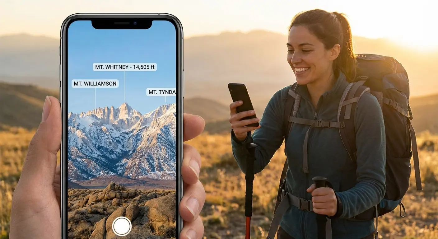 Augmented reality view identifying mountain peaks