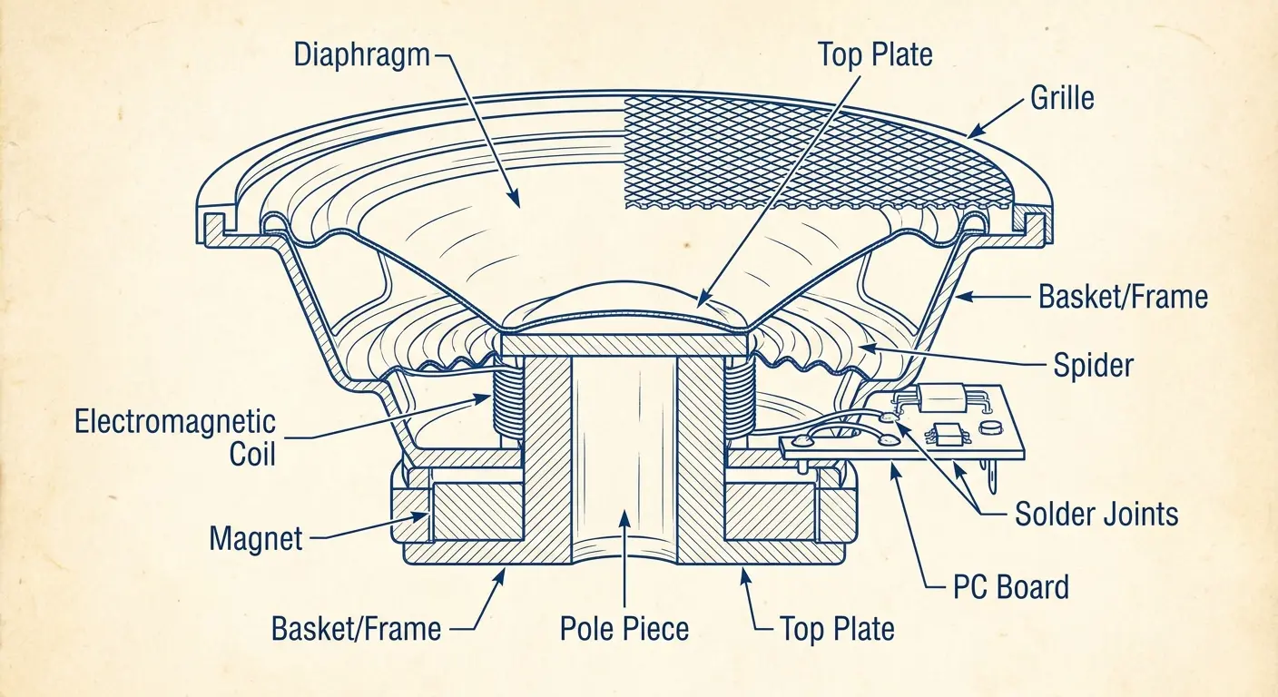 Phone speaker component diagram showing vulnerable parts