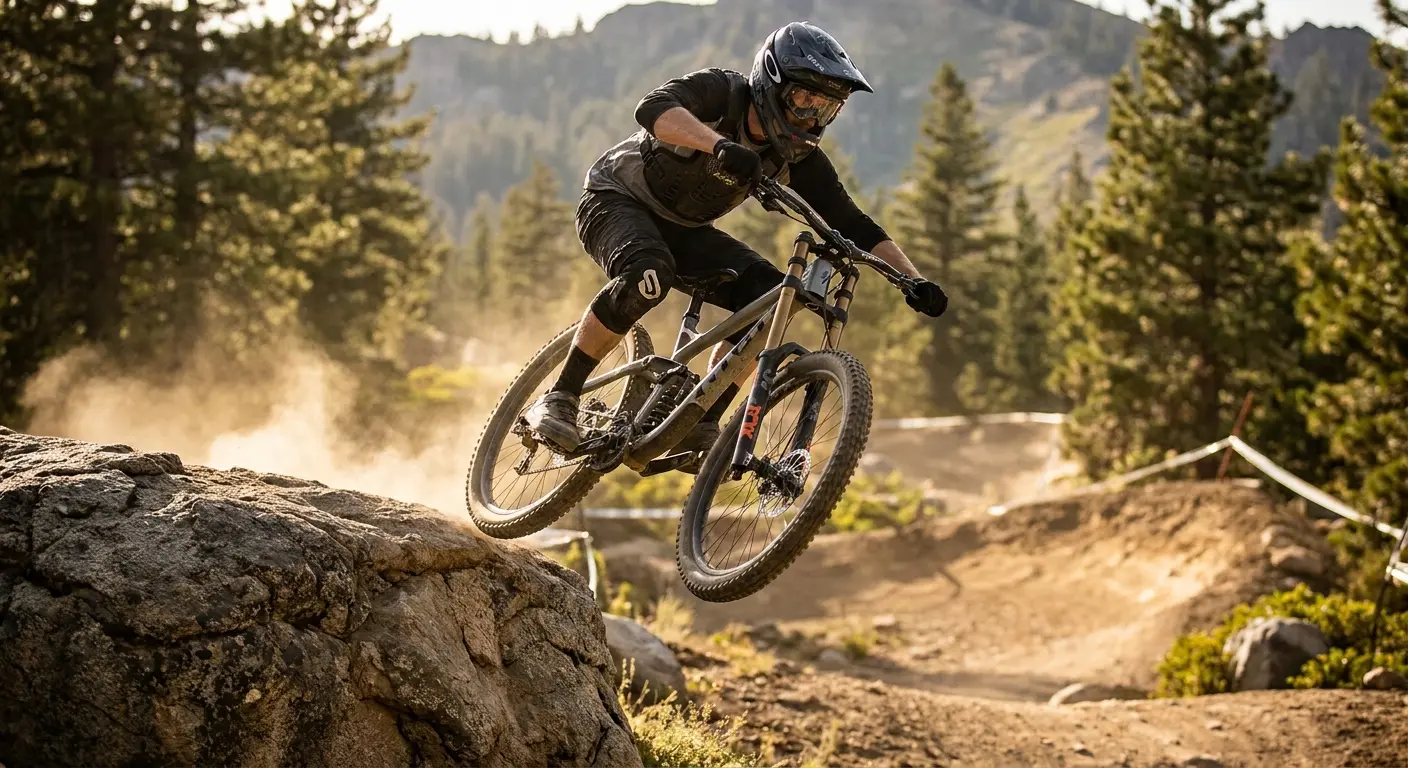 Downhill mountain bike on steep descent