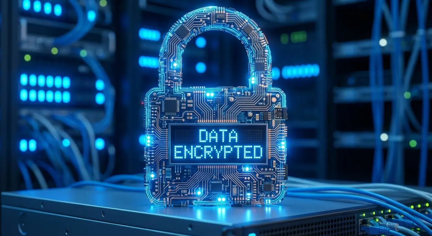 Security badge and lock icon representing data protection standards