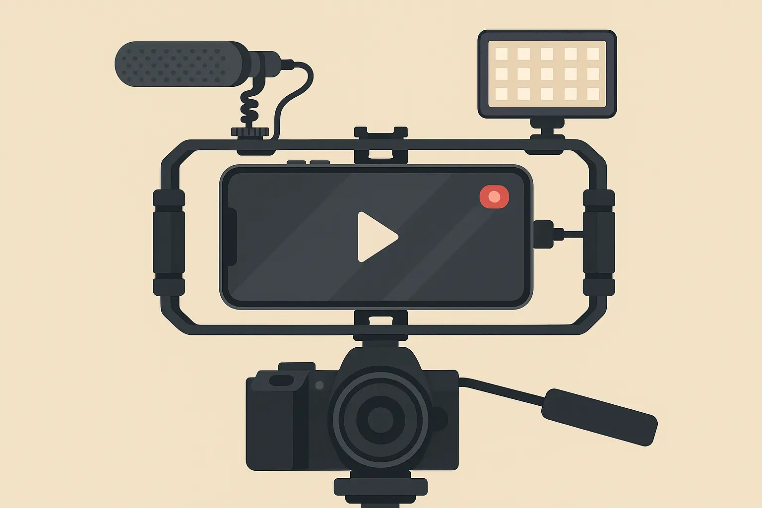 Professional camera rig with mounted iPhone