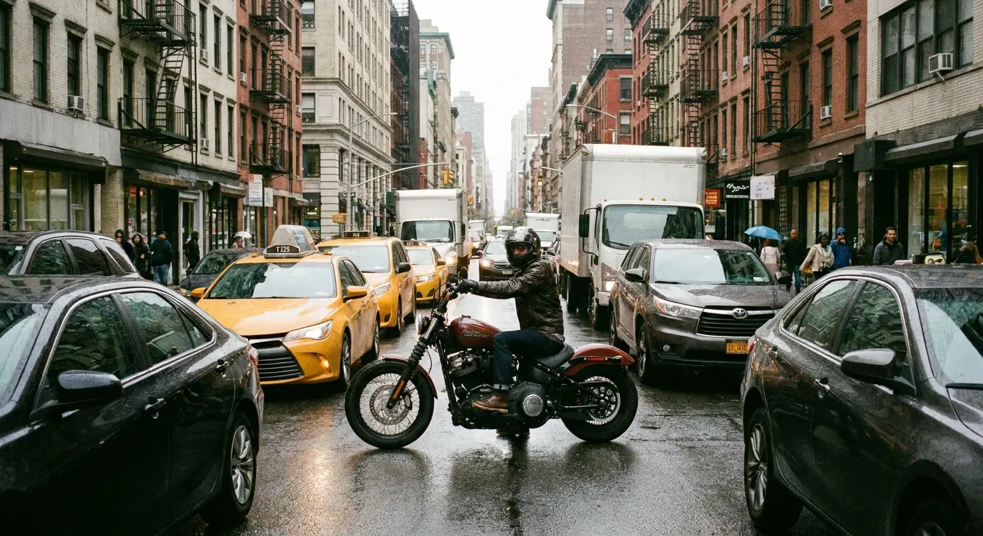 Softail motorcycles on city street