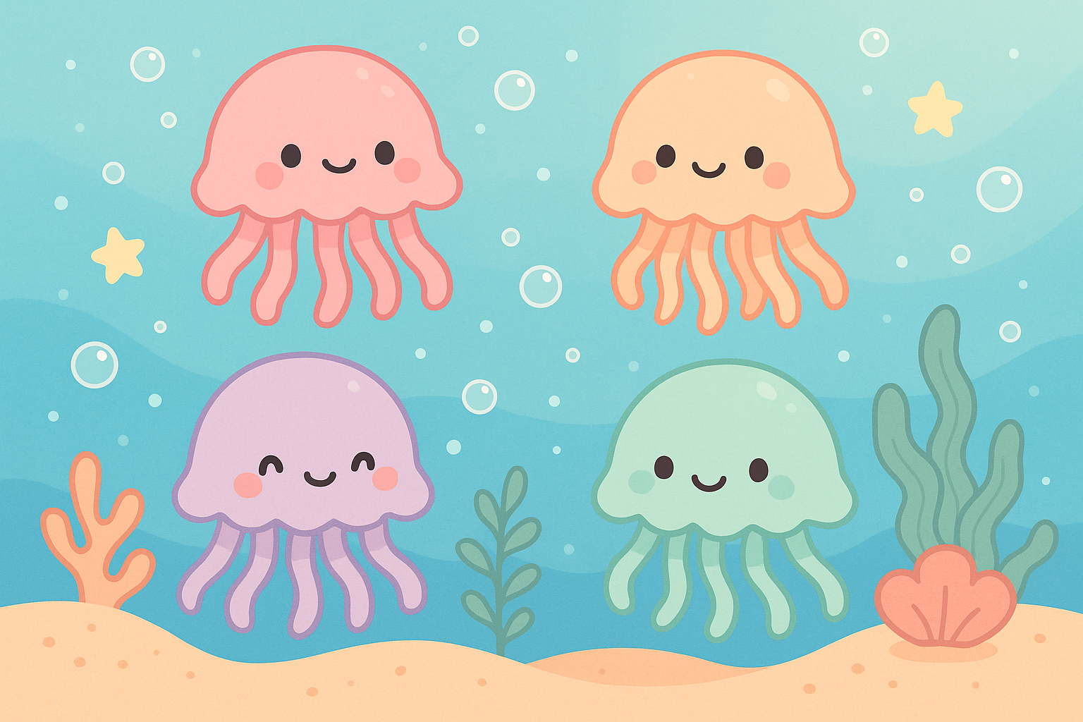 Cute cartoon jellyfish friends wallpaper