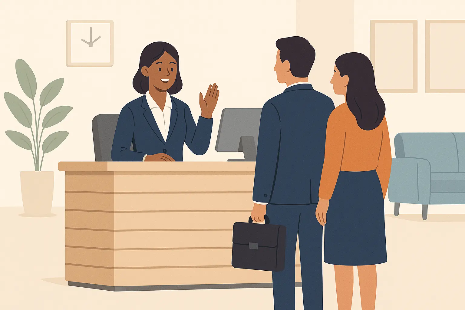 Professional receptionist working at front desk