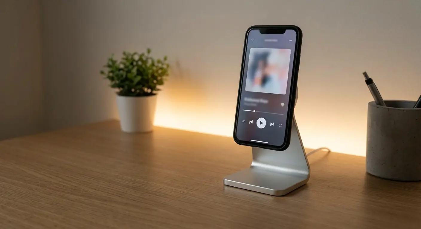 Rokform Magnetic Wireless Charging Stand holding a phone
