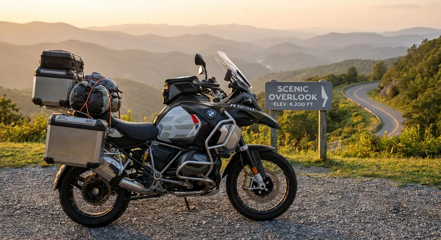 Fully loaded touring bike with hard cases