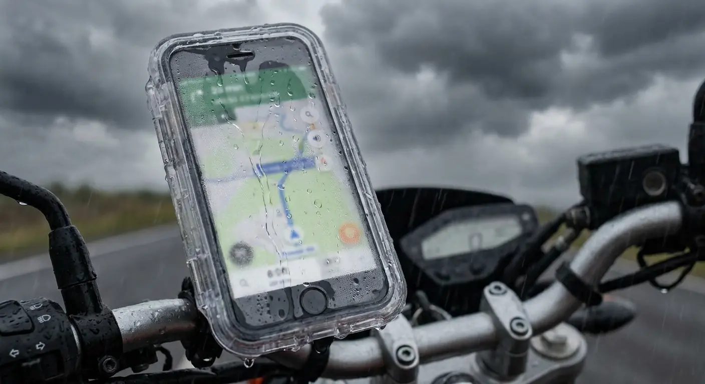 Motorcycle riding in heavy rain conditions