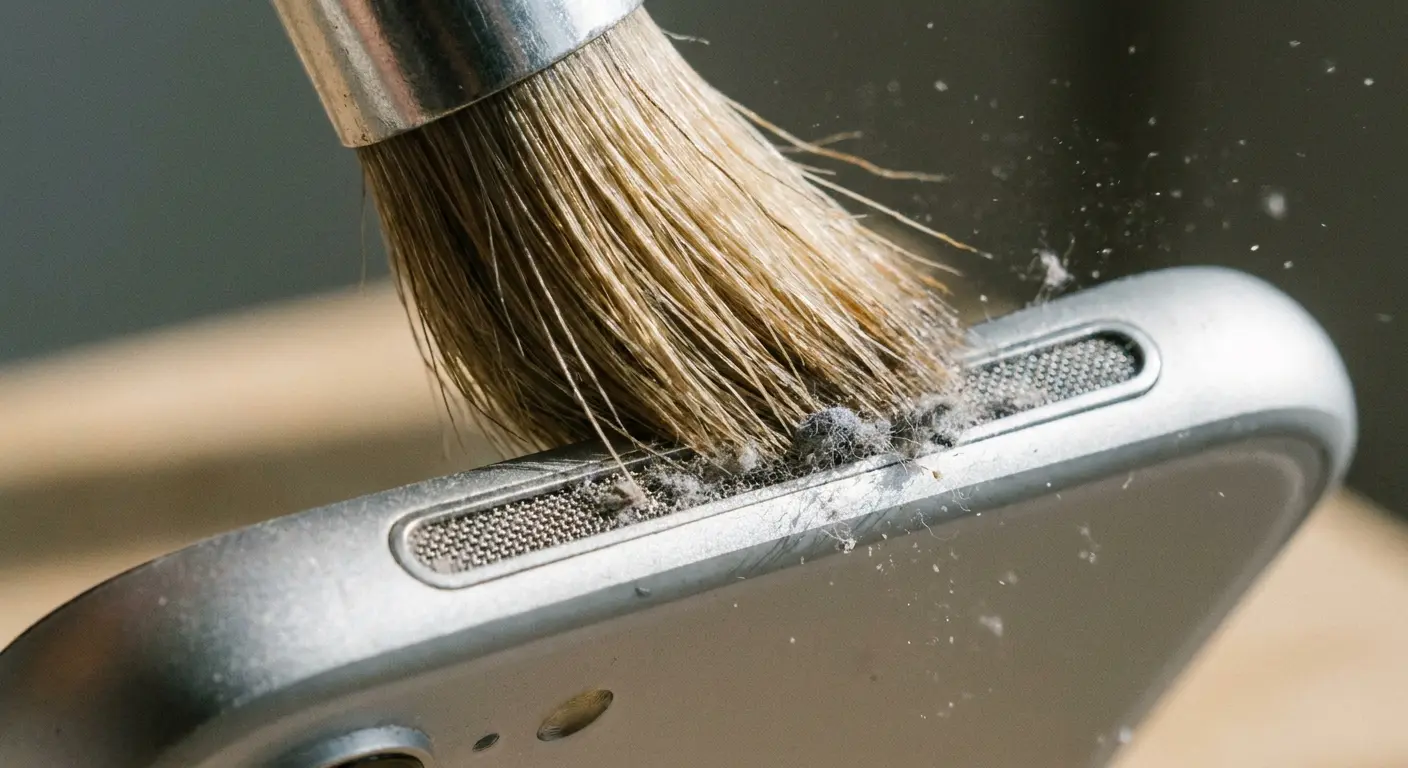 iPhone speaker grill cleaning with soft brush