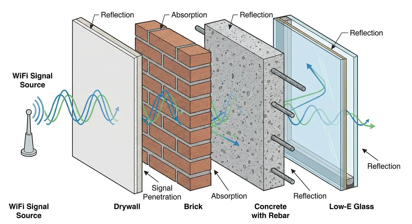 Building materials blocking wireless signals