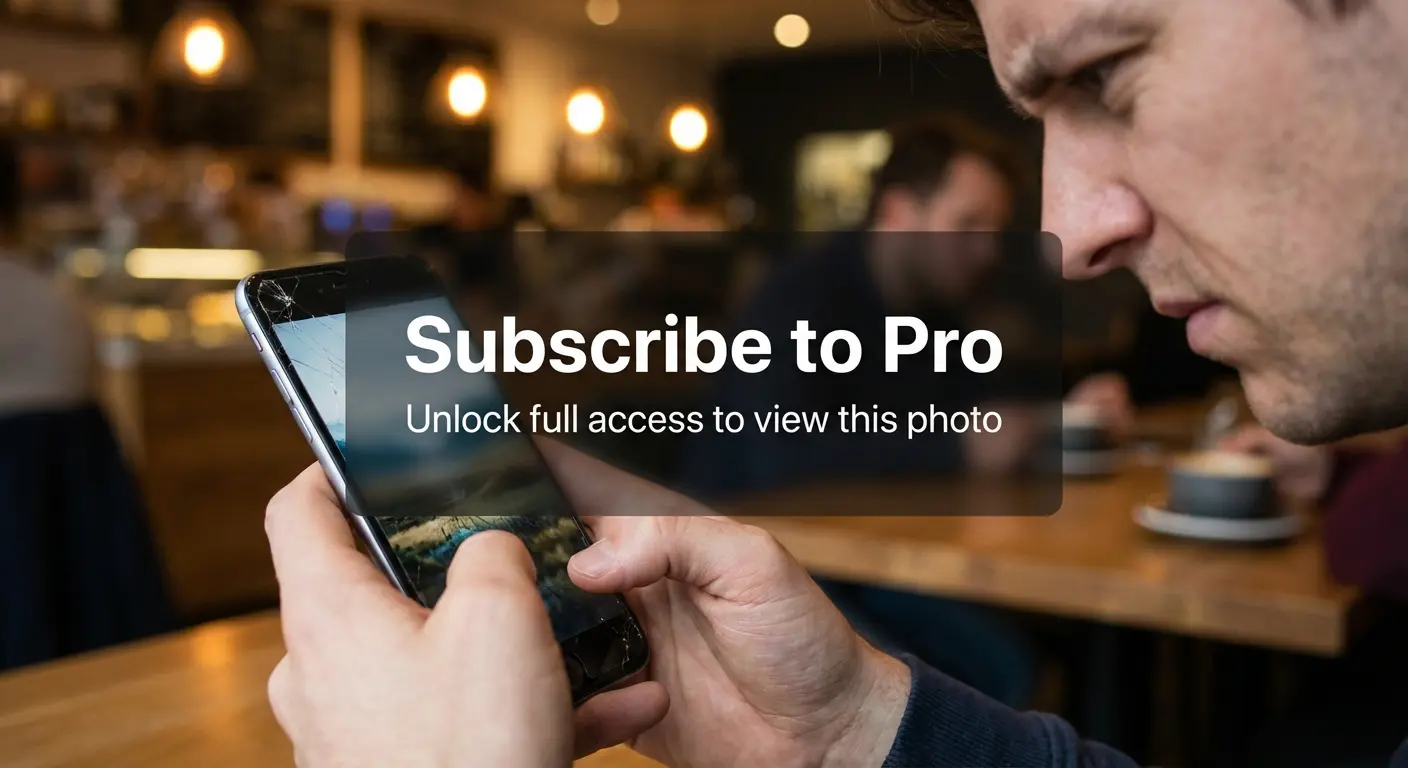 Woman editing photos on her iPhone in a coffee shop